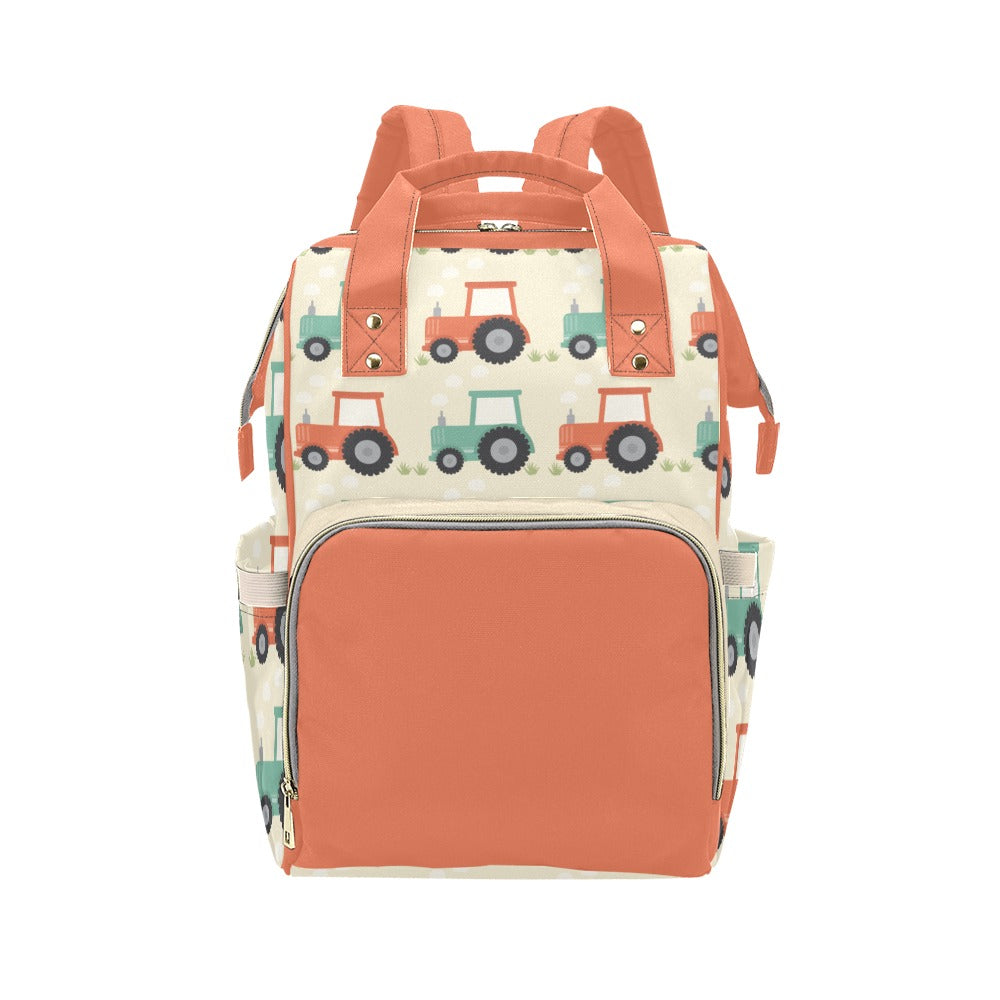 Designer Baby Bag Backpack - Tractors And Farm In Orange Tones Multi-Function Backpack