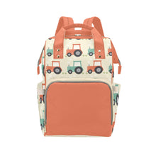 Load image into Gallery viewer, Designer Baby Bag Backpack - Tractors And Farm In Orange Tones Multi-Function Backpack