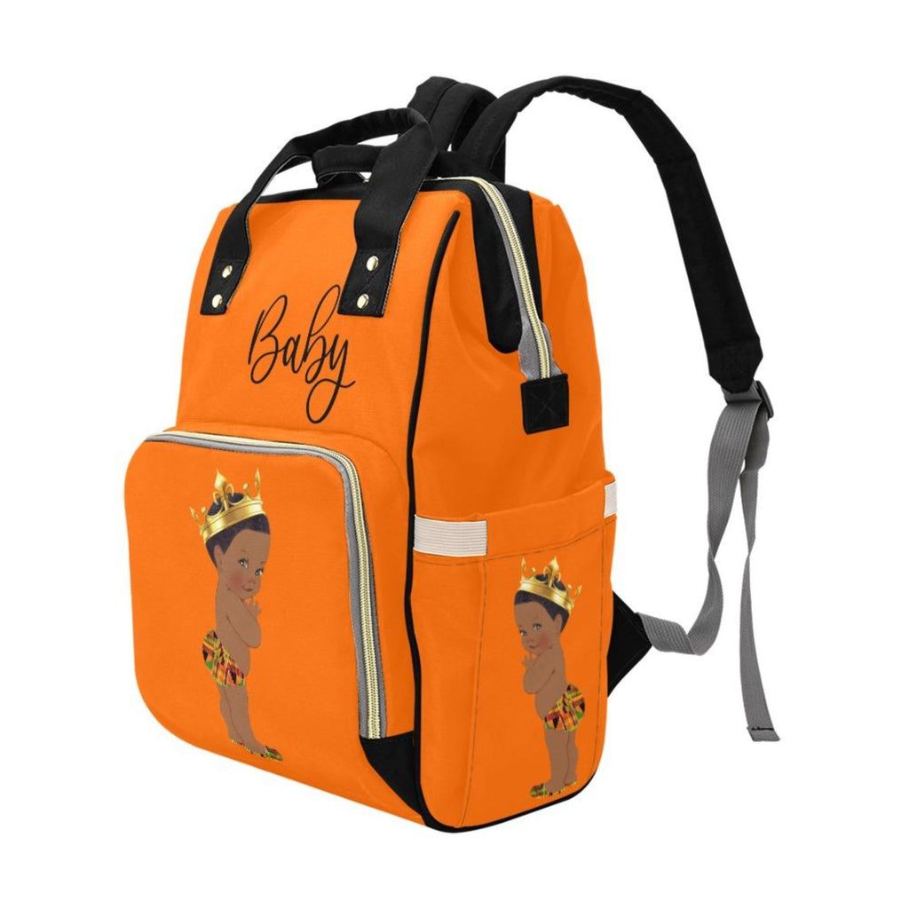 Designer Diaper Bag - Ethnic King African American Baby Boy - Orange Multi-Function Backpack
