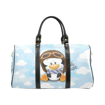 Custom Diaper Tote Bag | Super Cute Cartoon Penguin Pilot In Clouds With Personalized Heart Name - Diaper Travel Bag