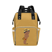 Load image into Gallery viewer, Designer Diaper Bag - Ethnic King African American Baby Boy - Khaki Gold Multi-Function Backpack