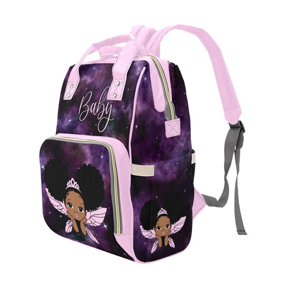 Cutest African American Baby Girl Fairy Princess Custom Diaper Bag - Cosmic Waterproof Backpack