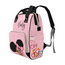Load image into Gallery viewer, Personalize Optional - Designer Diaper Bags - African American Baby Girl With Afro Pigtails Powder Pink - Waterproof Multi-Function Backpack