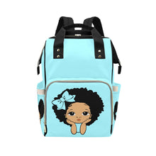 Load image into Gallery viewer, Designer Diaper Bag Lighter Skin African American Girl Electric Blue Waterproof Diaper Bag Backpack