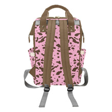 Load image into Gallery viewer, Custom Diaper Bag - Pretty Cowgirl With Braids Brown Cow Print On Baby Pink Backpack Diaper Bag