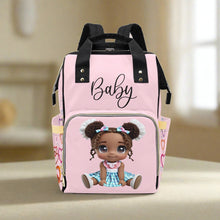 Load image into Gallery viewer, Designer Diaper Bag Backpack - African American Baby Girl Curly Locks
