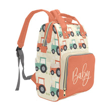 Load image into Gallery viewer, Designer Baby Bag Backpack - Tractors And Farm In Orange Tones Multi-Function Backpack