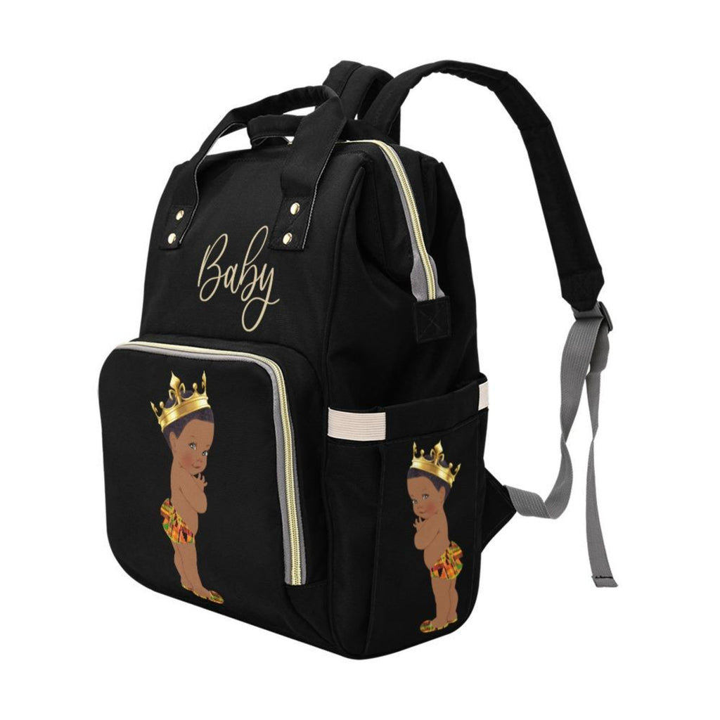 Designer Diaper Bag - Ethnic African American King Baby Boy - Black Multi-Function Backpack
