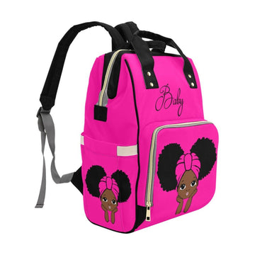 Designer Diaper Bags - African American Baby Girl With Natural Afro Pigtails And Head Wrap Hot Pink