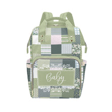 Load image into Gallery viewer, Personalized Patchwork Soft Green With Personalized Name Label Multi-Function Backpack