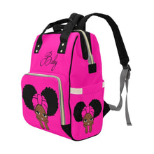 Load image into Gallery viewer, Designer Diaper Bags - African American Baby Girl With Natural Afro Pigtails And Head Wrap Hot Pink
