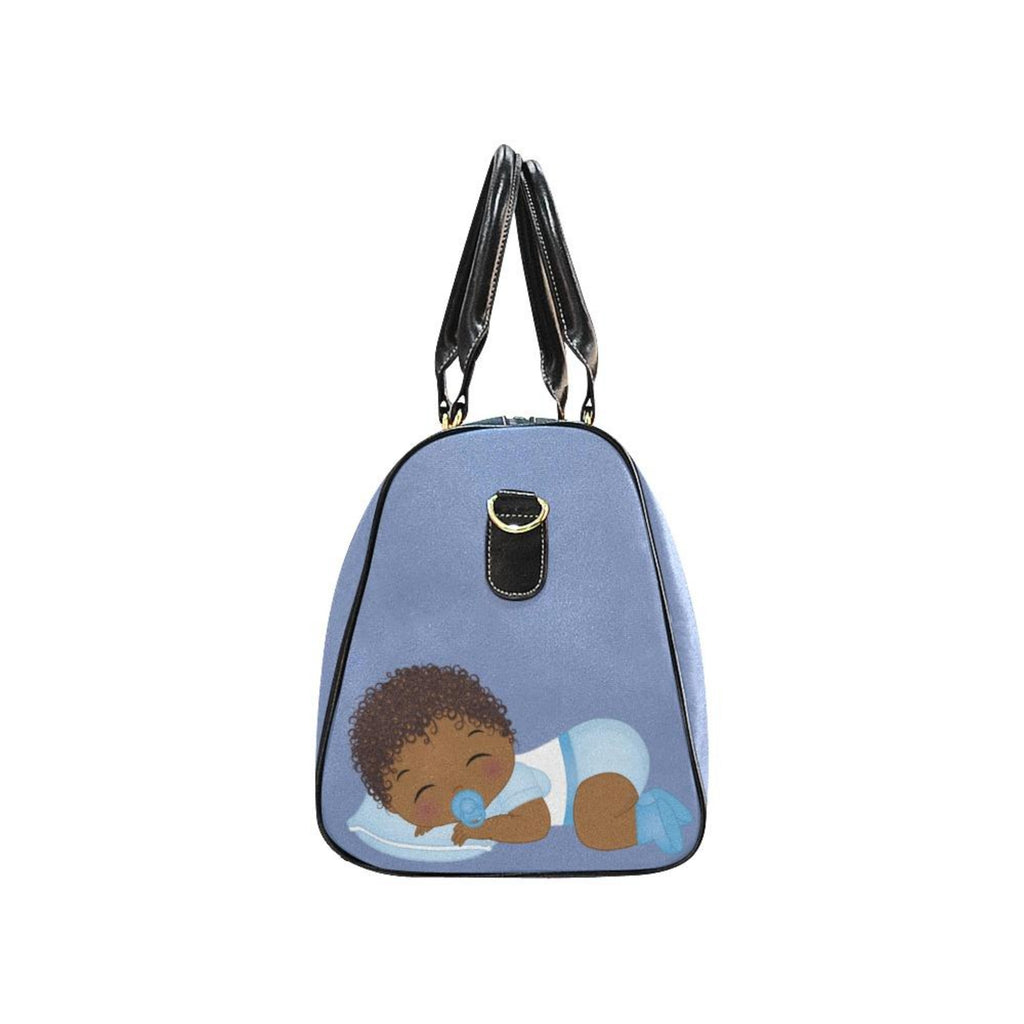 Custom Diaper Tote Bag - Super Cute African American Baby Boy With Stuffed Bunny Diaper Travel Bag