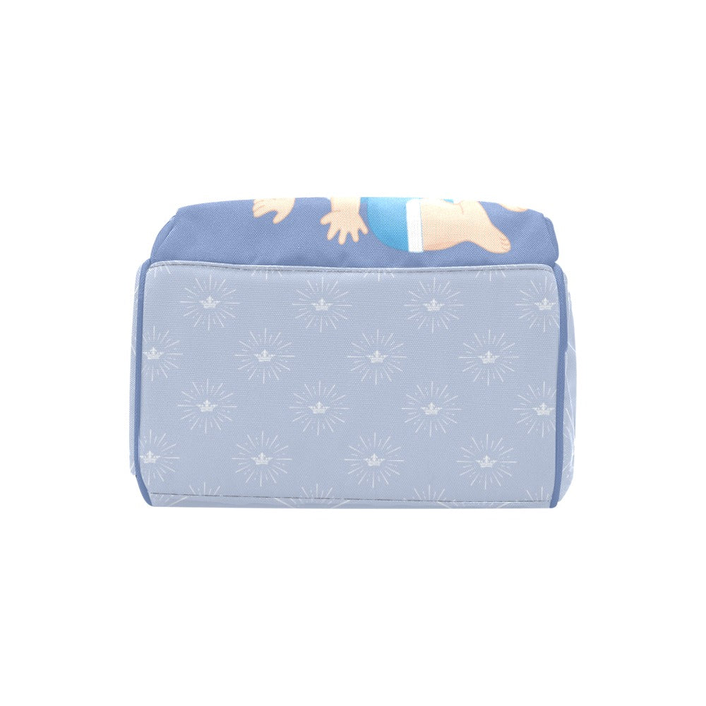 Custom Diaper Bag - Backpack Diaper Bag - Cute Brown Hair Baby Boy In Blue Diaper Bag