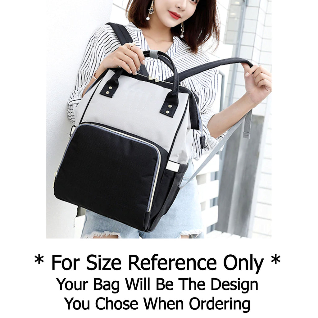 Designer Diaper Bag - Soft Tan Blue and Pink LOVE Quiltwork Diaper Bag Backpack