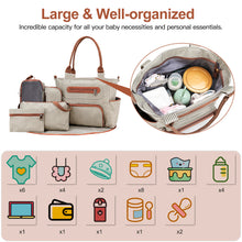 Load image into Gallery viewer, 8Pcs Baby Nappy Diaper Bags Set for Mom Dad Mummy Handbags Multifunctional Diaper Changing Bags with Bottle Bag Mesh Bag Purse Diaper Pad 2 Burp Cloths 2 Hook Straps