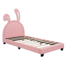Load image into Gallery viewer, Twin Size Upholstered Leather Platform Bed with Rabbit Ornament, Pink