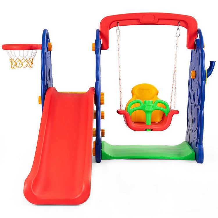 3-in-1 Junior Children Freestanding Design Climber Slide Swing Seat Basketball Hoop