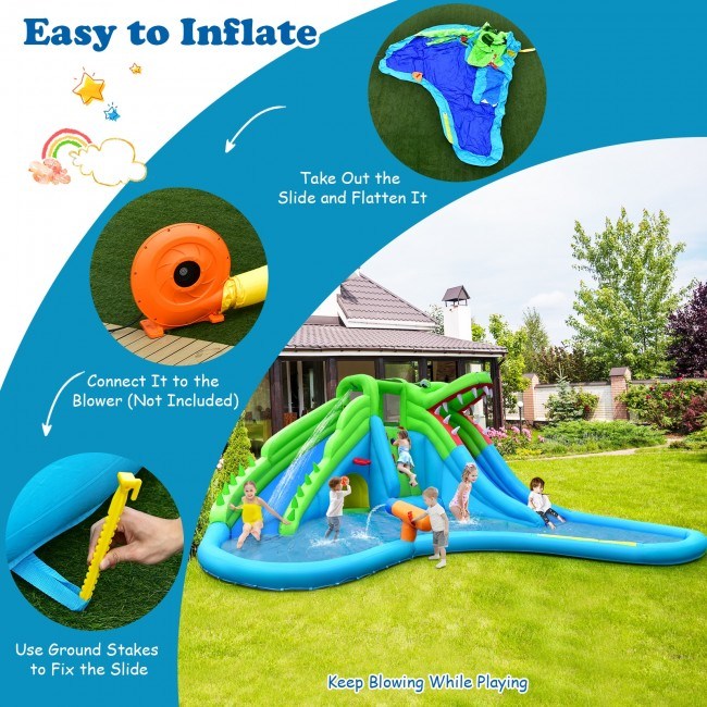 7 in 1 Inflatable Bounce House with Splashing Pool and Slide