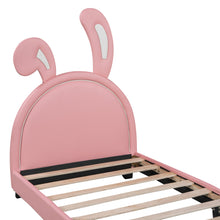 Load image into Gallery viewer, Twin Size Upholstered Leather Platform Bed with Rabbit Ornament, Pink