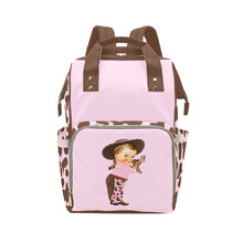 Load image into Gallery viewer, Designer Diaper Bags - Cute Cowgirl With Brown Cow Print On Soft Pink Waterproof Diaper Bag