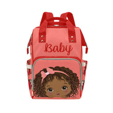 Load image into Gallery viewer, Adorable African American Baby Girl With Pink Bow On Coral Diaper Bag Backpack