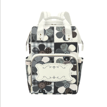 Load image into Gallery viewer, Personalized Diaper Bag Backpack - Patchwork Flower Buttons With Cream Label - Large Capacity and Waterproof