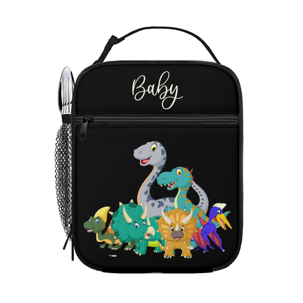 Personalized School Backpack Bag Insulated Lunch Tote Bag Pencil Bag Pouch Set of 3 for School With Cute Dinosaurs