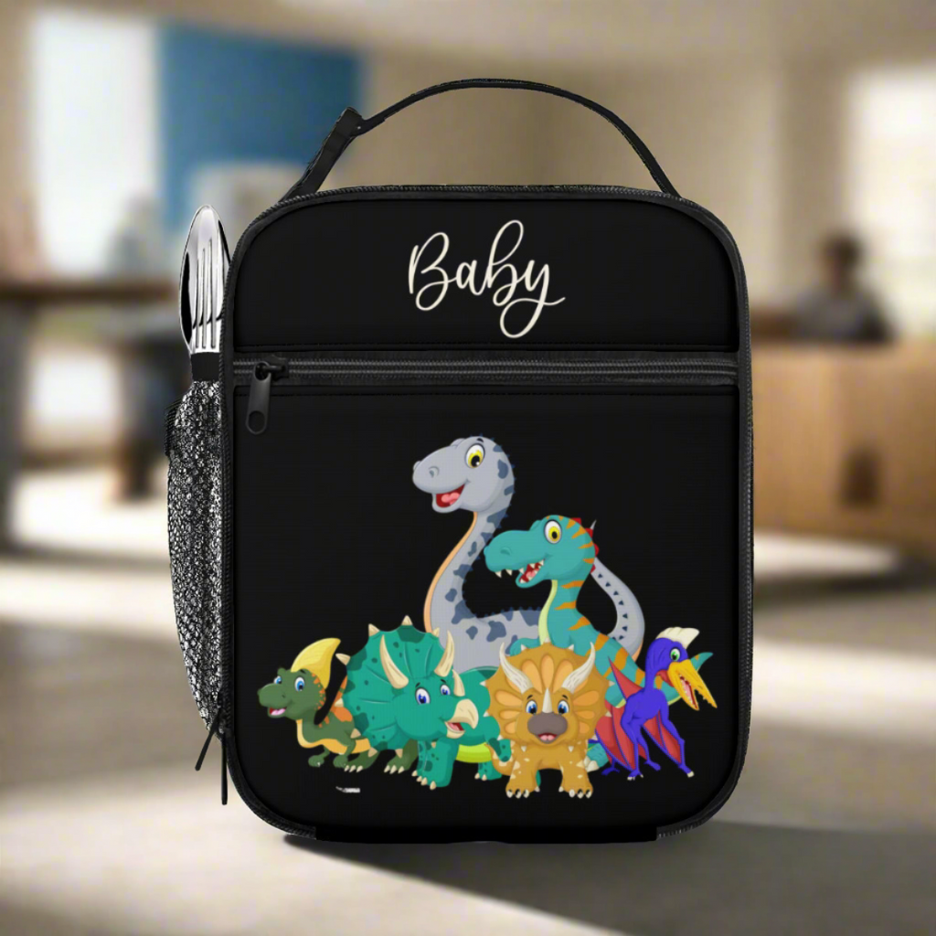 Personalized School Backpack Bag Insulated Lunch Tote Bag Pencil Bag Pouch Set of 3 for School With Cute Dinosaurs