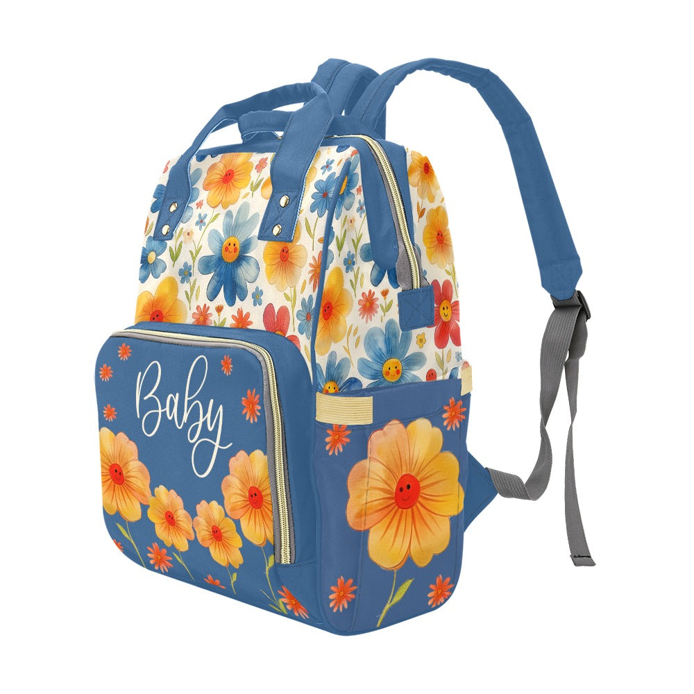 Diaper Bag Backpack - Watercolor Floral Smileys Girls Personalized Diaper Backpack