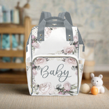 Personalized Faded Vintage Roses With Green Straps, Waterproof Diaper Bag Backpack