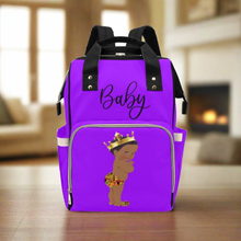 Load image into Gallery viewer, Designer Diaper Bag - Ethnic King African American Baby Boy - Royal Purple Multi-Function Backpack