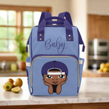 Diaper Bag Backpack - Super Cute African American Baby Boy Sporty Cap Waterproof Backpack