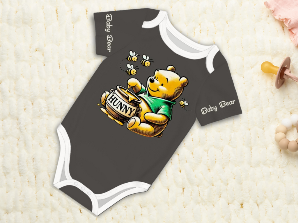 Baby Bear Onesie® Cotton Short Sleeve Pooh Bodysuit Newborn To 2T, Pepper