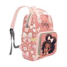 Load image into Gallery viewer, Baby Black Girl in Pink Bow - Coquette Diaper Bag Waterproof Backpack