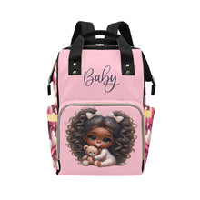 Load image into Gallery viewer, Baby Girl African American Puffy Pigtails in PJs Hearts Diaper Backpack