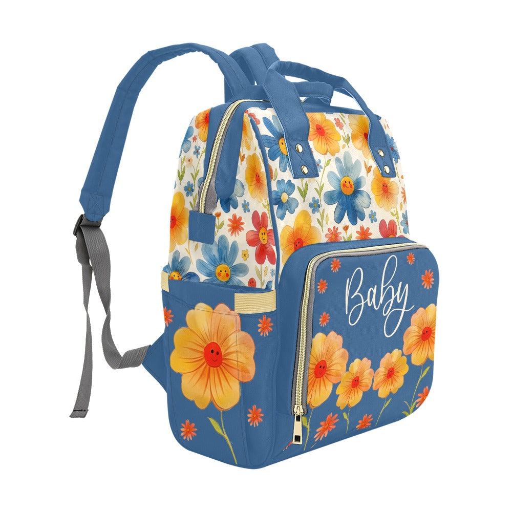 Diaper Bag Backpack - Watercolor Floral Smileys Girls Personalized Diaper Backpack