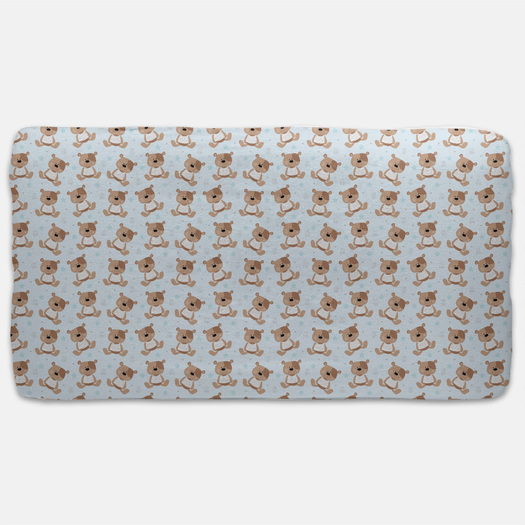 Designer Jersey Fitted Crib Sheet - Teddy Bears on Blue