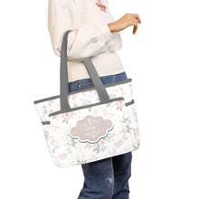 Load image into Gallery viewer, Personalized  Diaper Bag Tote Light Pink Floral and Gray - Waterproof Mommy Bag Tote