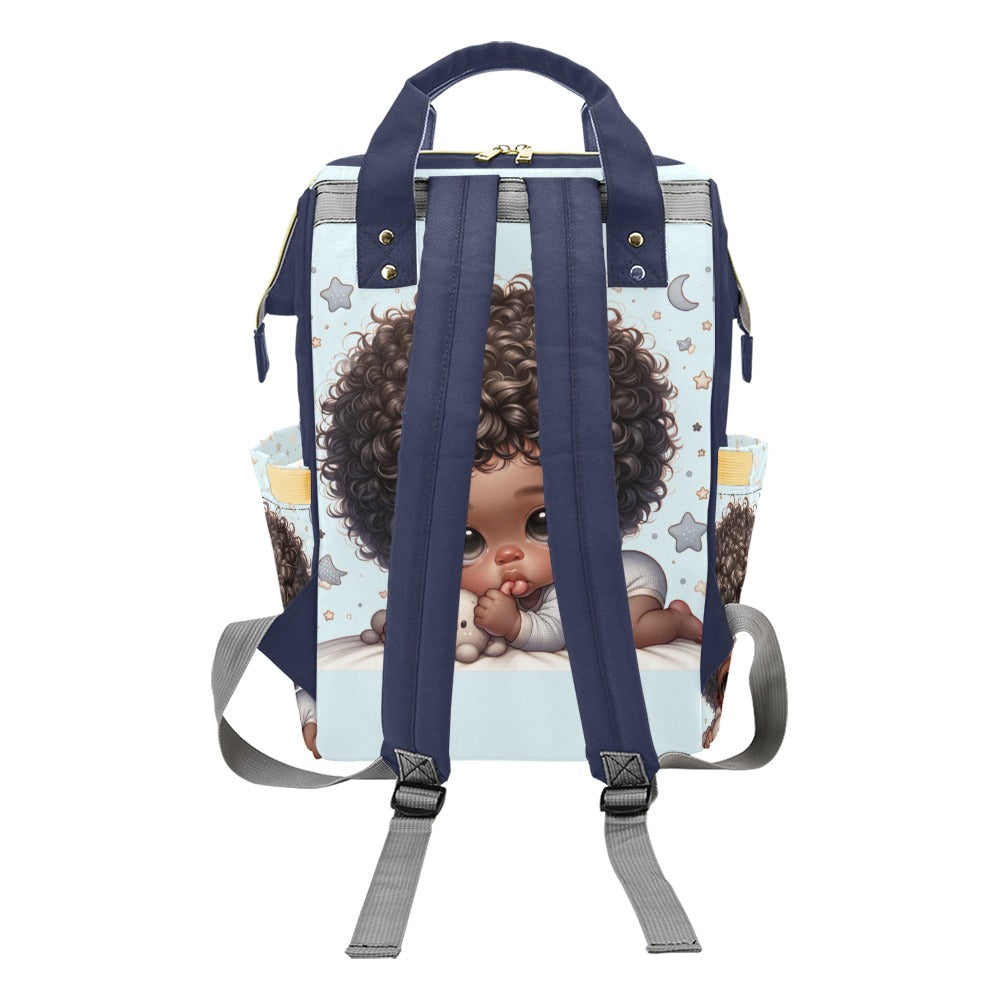 African American Baby Boy in Pajamas and Teddy Bear Diaper Backpack Multi-Function Backpack