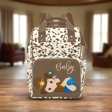 Load image into Gallery viewer, Diaper Bag Backpack - Custom Diaper Bag - Cute Baby Cowboy Cow Print Western Diaper Bag