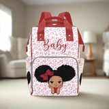 Designer Diaper Bags - African American Baby Girl With Natural Afro Pigtails And Bow With Hearts