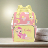 Custom Diaper Bag - Backpack Diaper Bag - Cute Blonde Baby Girl In Pink - Yellow Diaper Bag