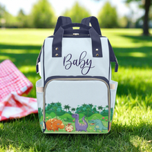 Load image into Gallery viewer, Designer Diaper Bag - Cute Cartoon Dinosaurs In Field Baby Blue Bag Designer Diaper Bag Backpack