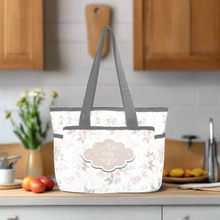 Load image into Gallery viewer, Personalized  Diaper Bag Tote Light Pink Floral and Gray - Waterproof Mommy Bag Tote