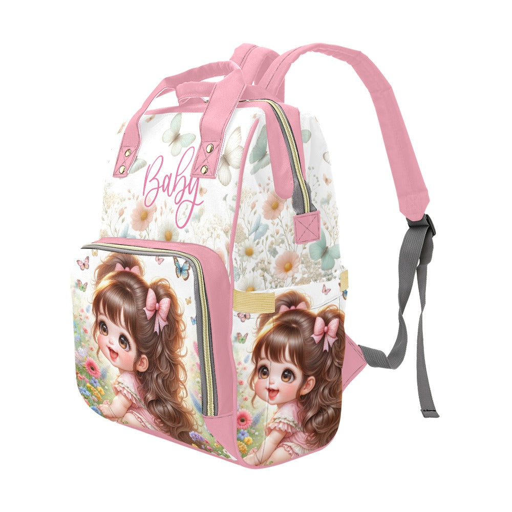 Baby Girl Pink Bows Meadow and Butterflies Diaper Bag Backpack