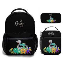 Load image into Gallery viewer, Personalized School Backpack Bag Insulated Lunch Tote Bag Pencil Bag Pouch Set of 3 for School With Cute Dinosaurs