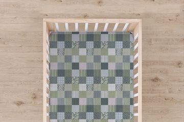 Designer Jersey Fitted Crib Sheet - Green Quilt-Like Plaid Design