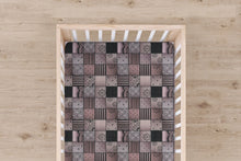 Load image into Gallery viewer, Designer Jersey Fitted Crib Sheet - Pink and Gray Quilt-Like Plaid