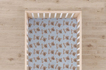 Designer Jersey Fitted Crib Sheet - Teddy Bears on Blue