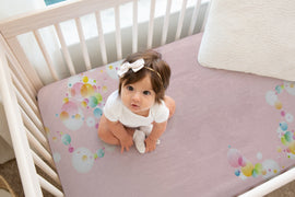 Designer Jersey Fitted Crib Sheet - Baby Pink With Bubbles